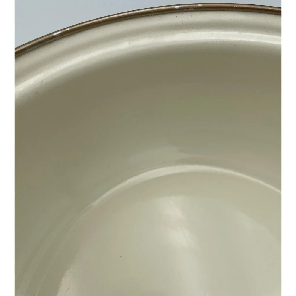 Vtg 3 Qt Farmers Market Enamel Ware Casserole Pot Brass Handles Vegetable Motif